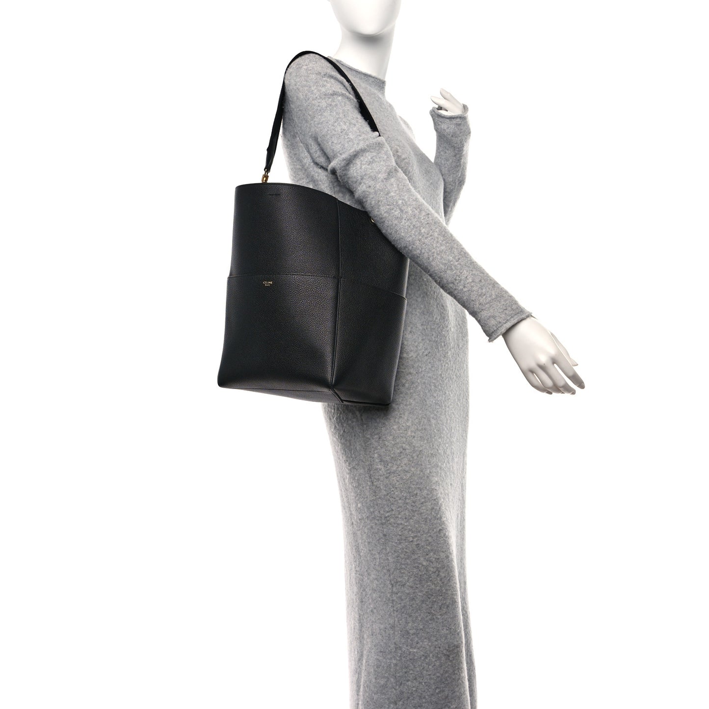 Soft Grained Calfskin Sangle Bucket Bag Black