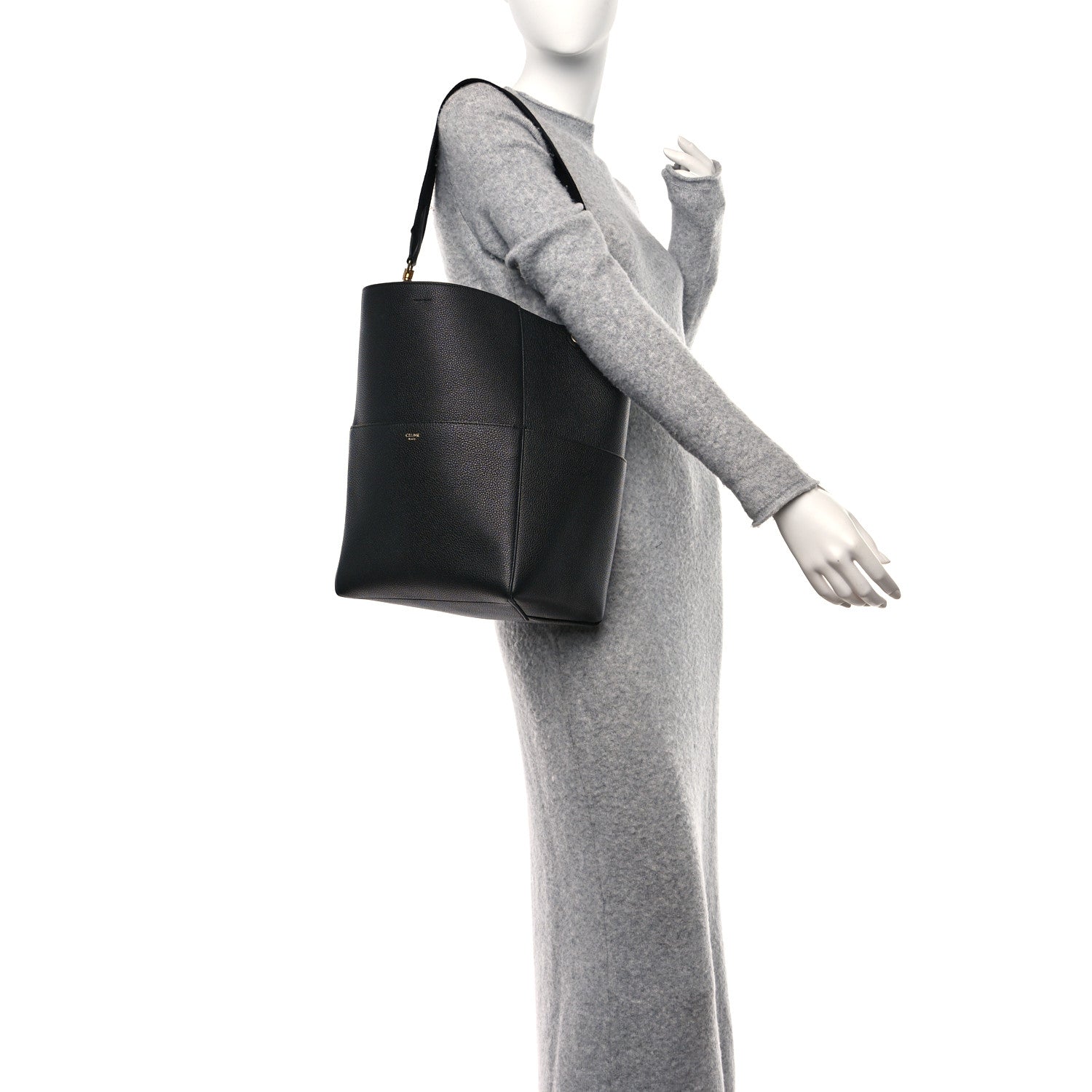 Celine Soft Grained Calfskin Sangle Bucket Bag Black 2 of 8