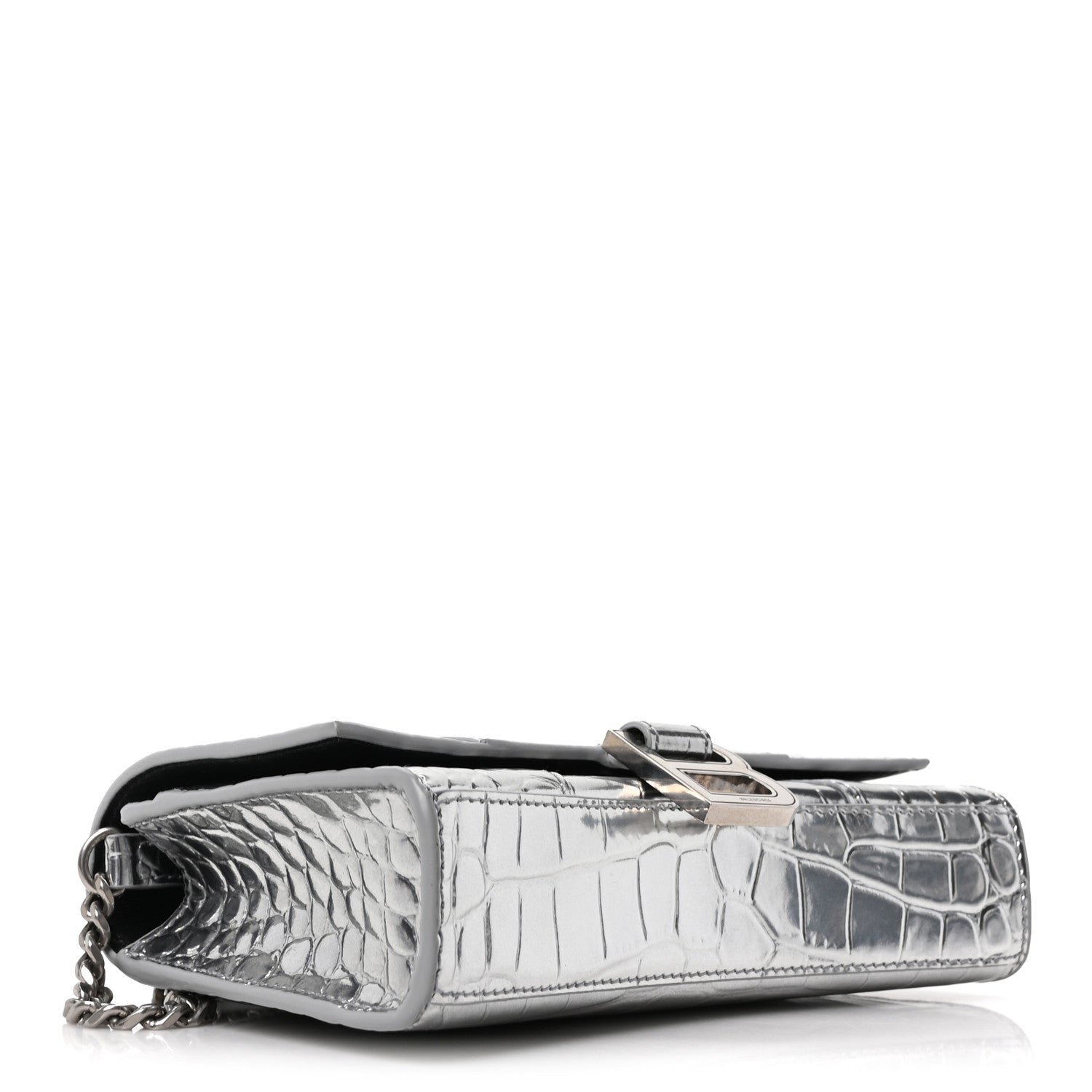 Balenciaga Metallic Calfskin Crocodile Embossed Hourglass Chain Bag Silver 4 of 9