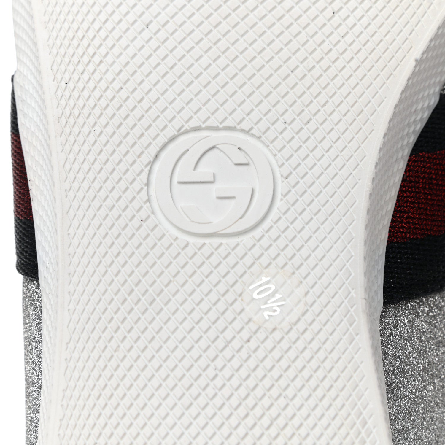 Gucci Glitter Fabric Studded Web Mens Sneakers 10.5 Silver 6 of 8