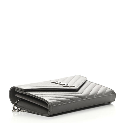 Saint Laurent Grain De Poudre Matelasse Chevron Monogram Chain Wallet Grey 4 of 12
