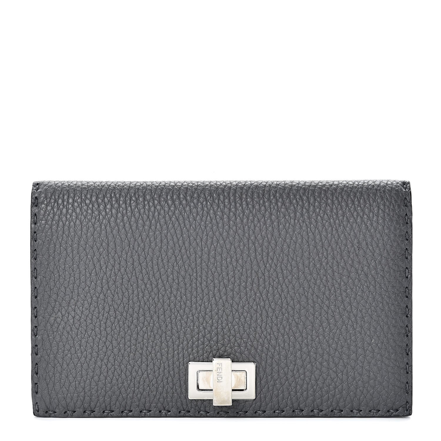 Fendi Cuoio Romano Selleria Mini Peekaboo Clutch Wallet Asfalto 1 of 11