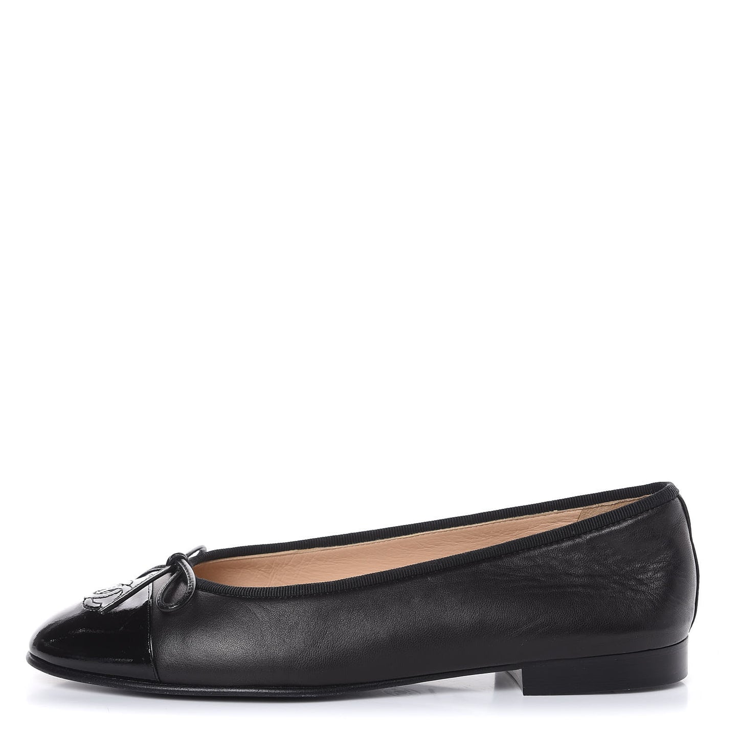 Lambskin Patent Cap Toe Ballerina Flats 38.5 Black