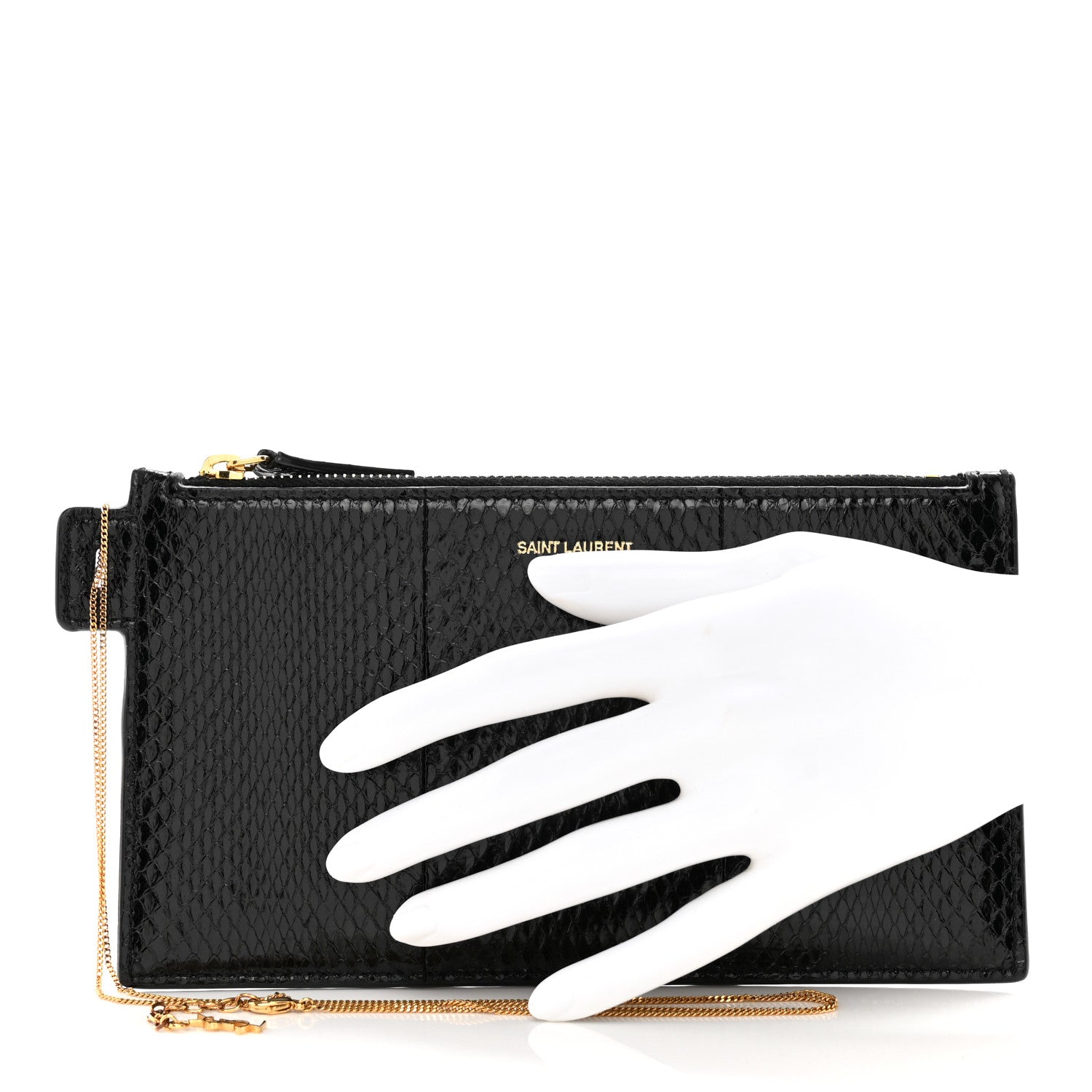 Saint Laurent SAINT LAURENT Snakeskin Pouch With Chain Black 2 of 8