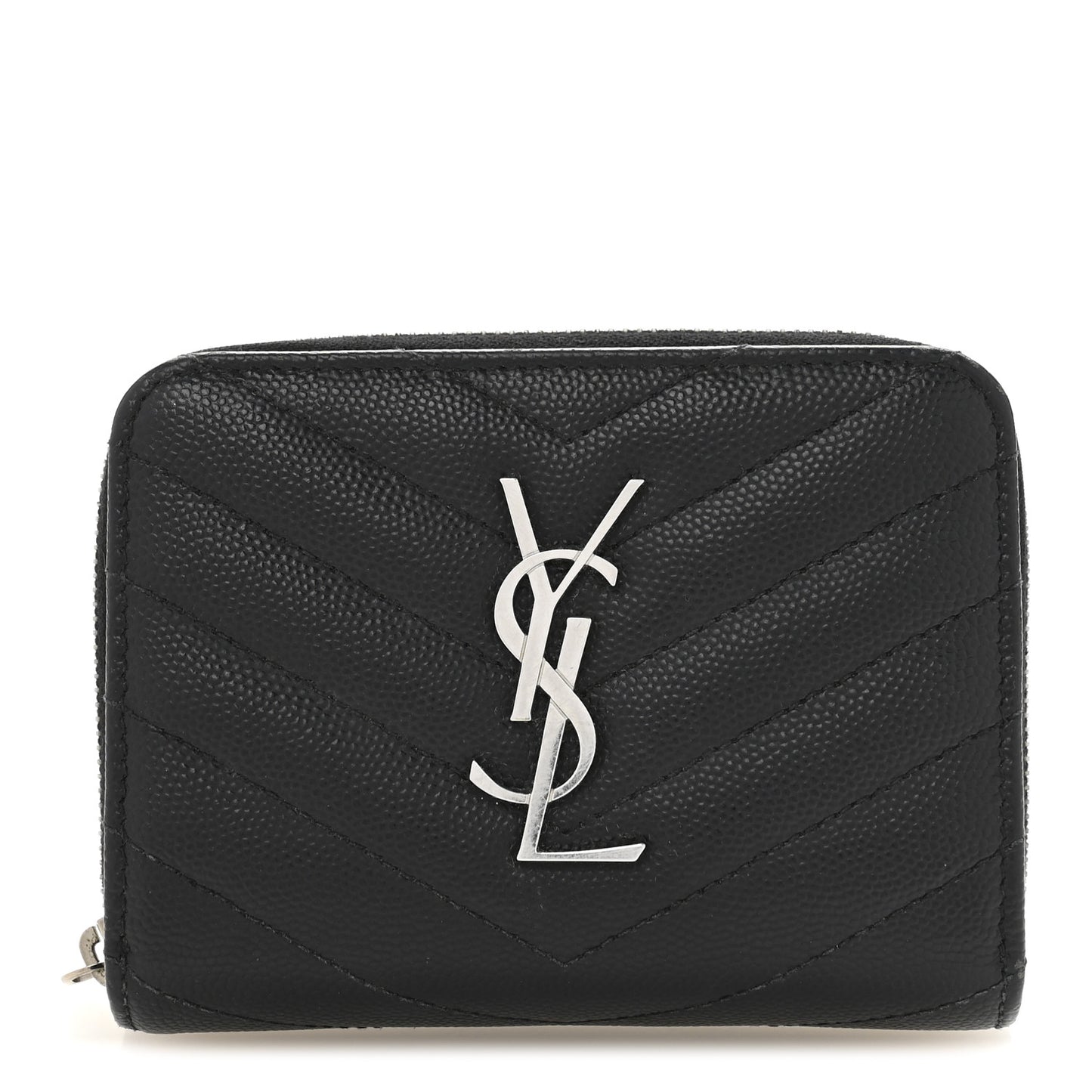 Grain De Poudre Matelasse Chevron Monogram Compact Zip Around Wallet Black