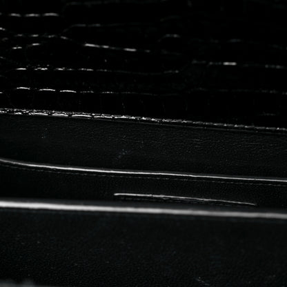 Saint Laurent Calfskin Crocodile Embossed Medium Classic Monogram Cassandra Top Handle Black 13 of 19