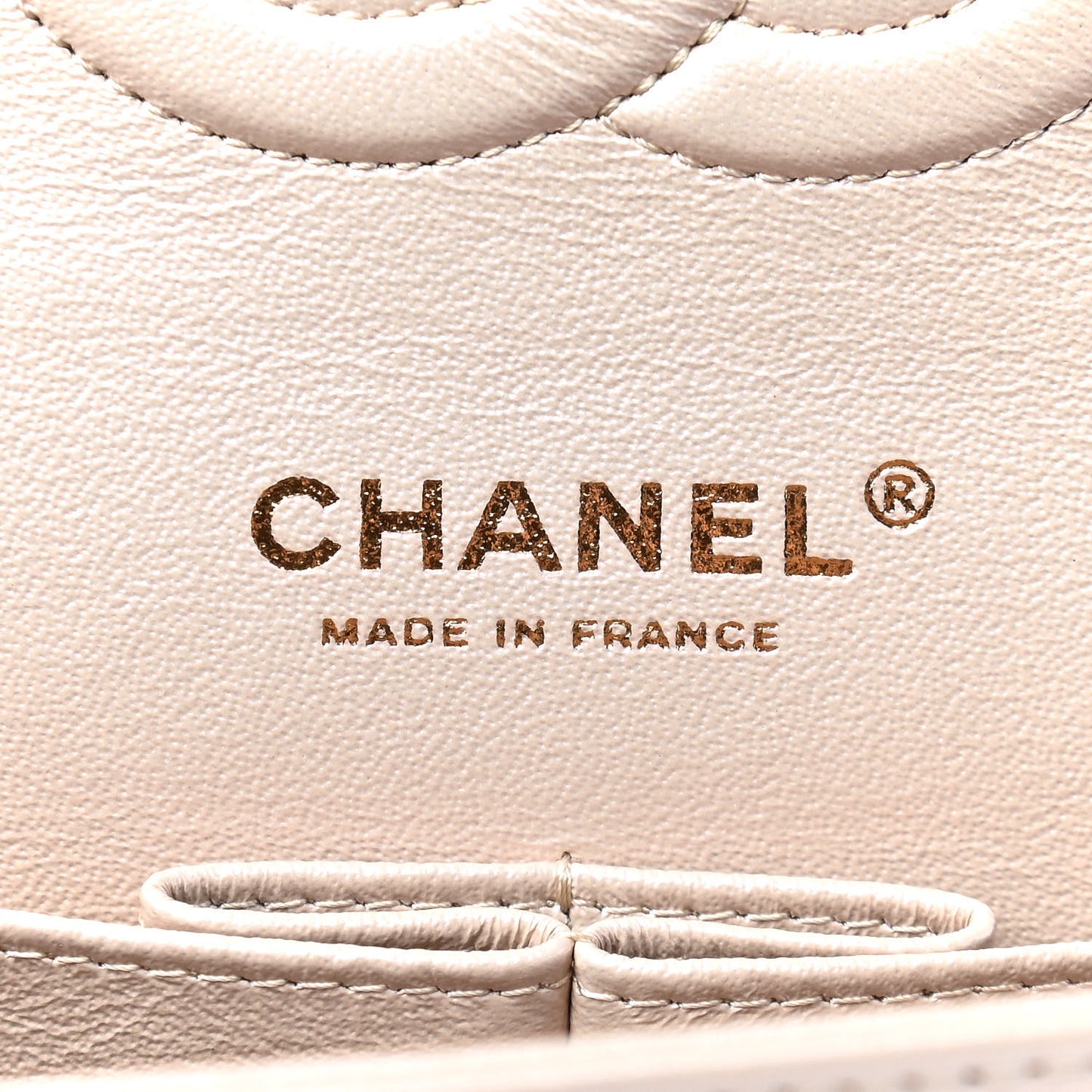 Iridescent Lambskin Quilted Medium Double Flap Beige