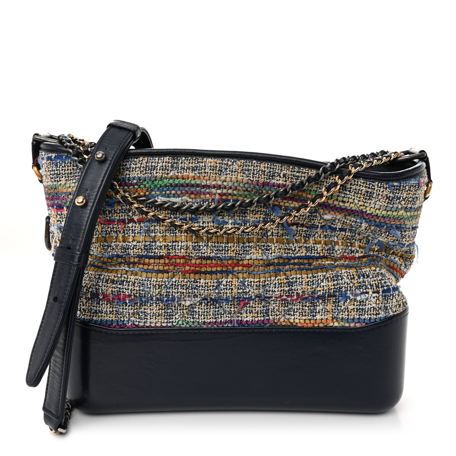 Chanel Tweed Calfskin Quilted Medium Gabrielle Hobo Navy 1 of 13