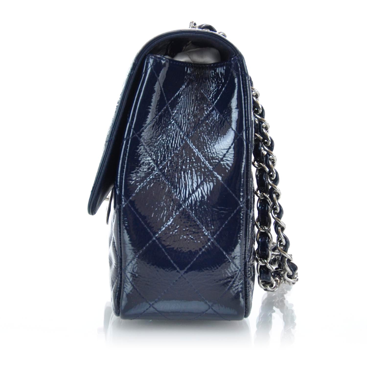 Chanel Crackled Patent Jumbo Flap Navy Blue 5 of 11