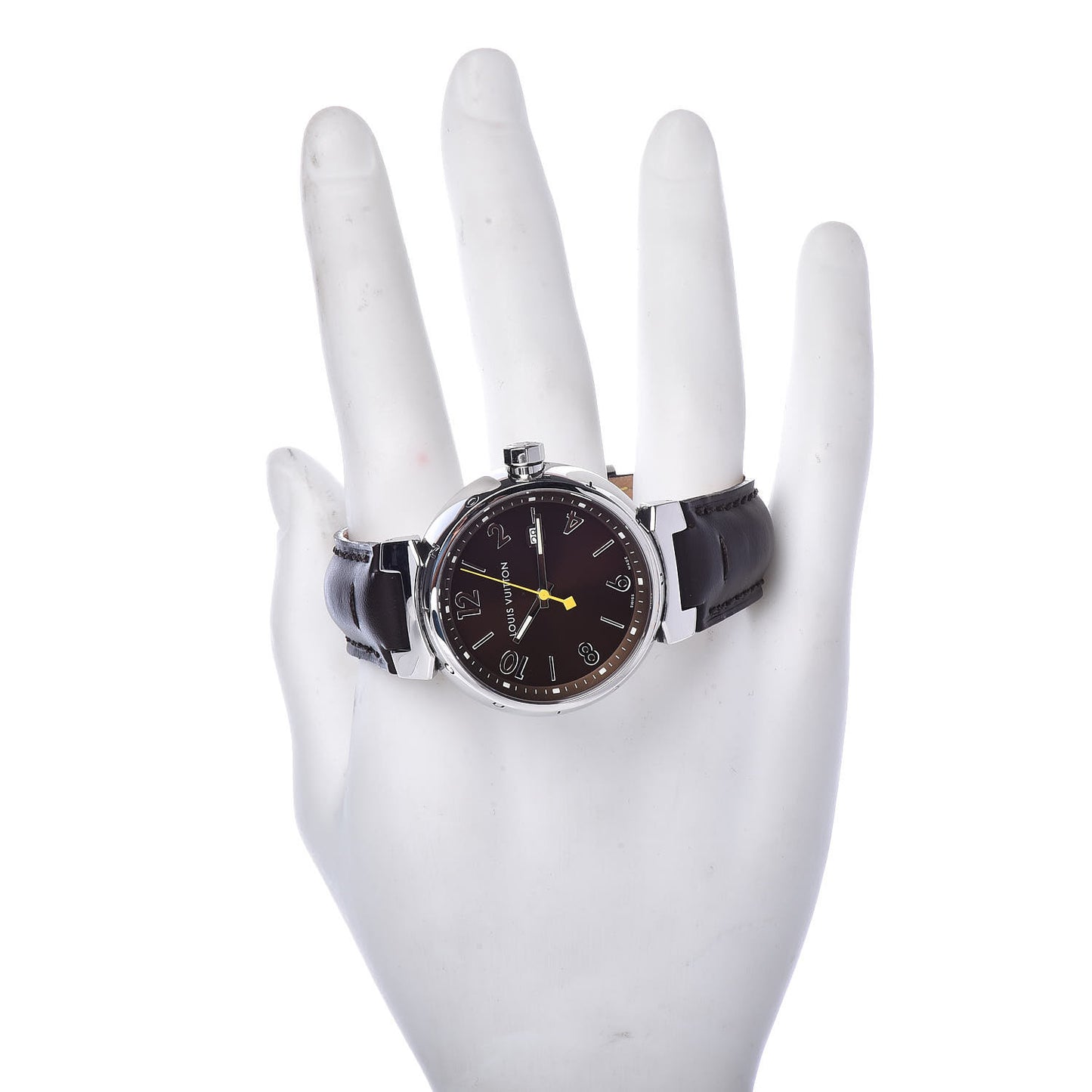 Stainless Steel Calfskin 39mm Tambour Quartz Watch Brown