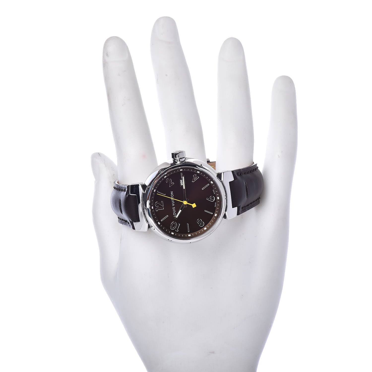 Louis Vuitton Stainless Steel Calfskin 39mm Tambour Quartz Watch Brown 2 of 7