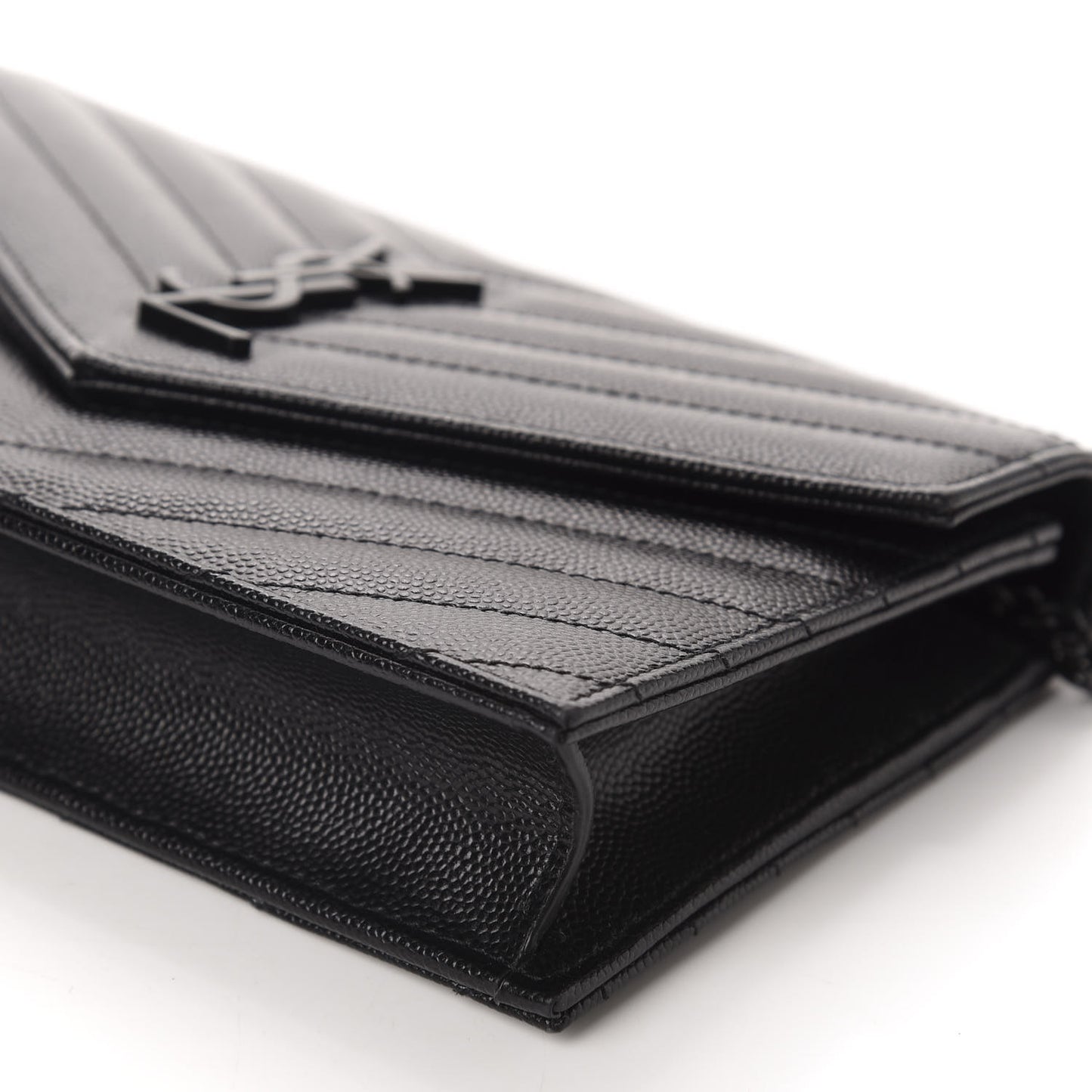 Grain De Poudre Matelasse Chevron Monogram Envelope Chain Wallet Black
