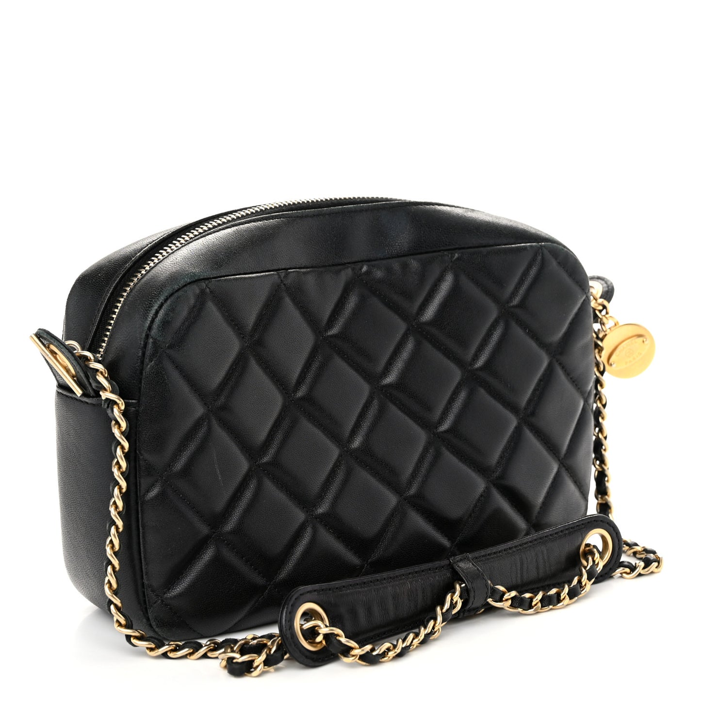 Lambskin Quilted Small Diamond CC Camera Case Black