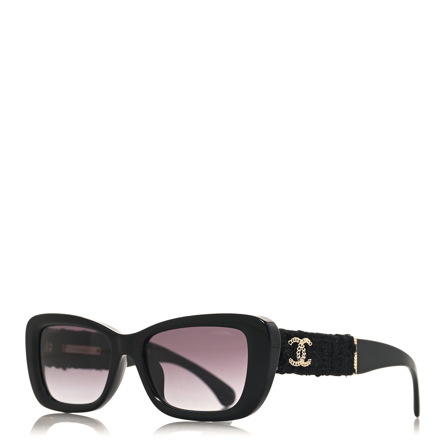 Chanel Acetate Tweed Wool CC Rectangle Sunglasses 5514-A Black 1 of 7