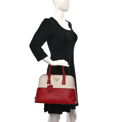 Prada Saffiano Lux Small Promenade Tote Fuoco Talco 2 of 11