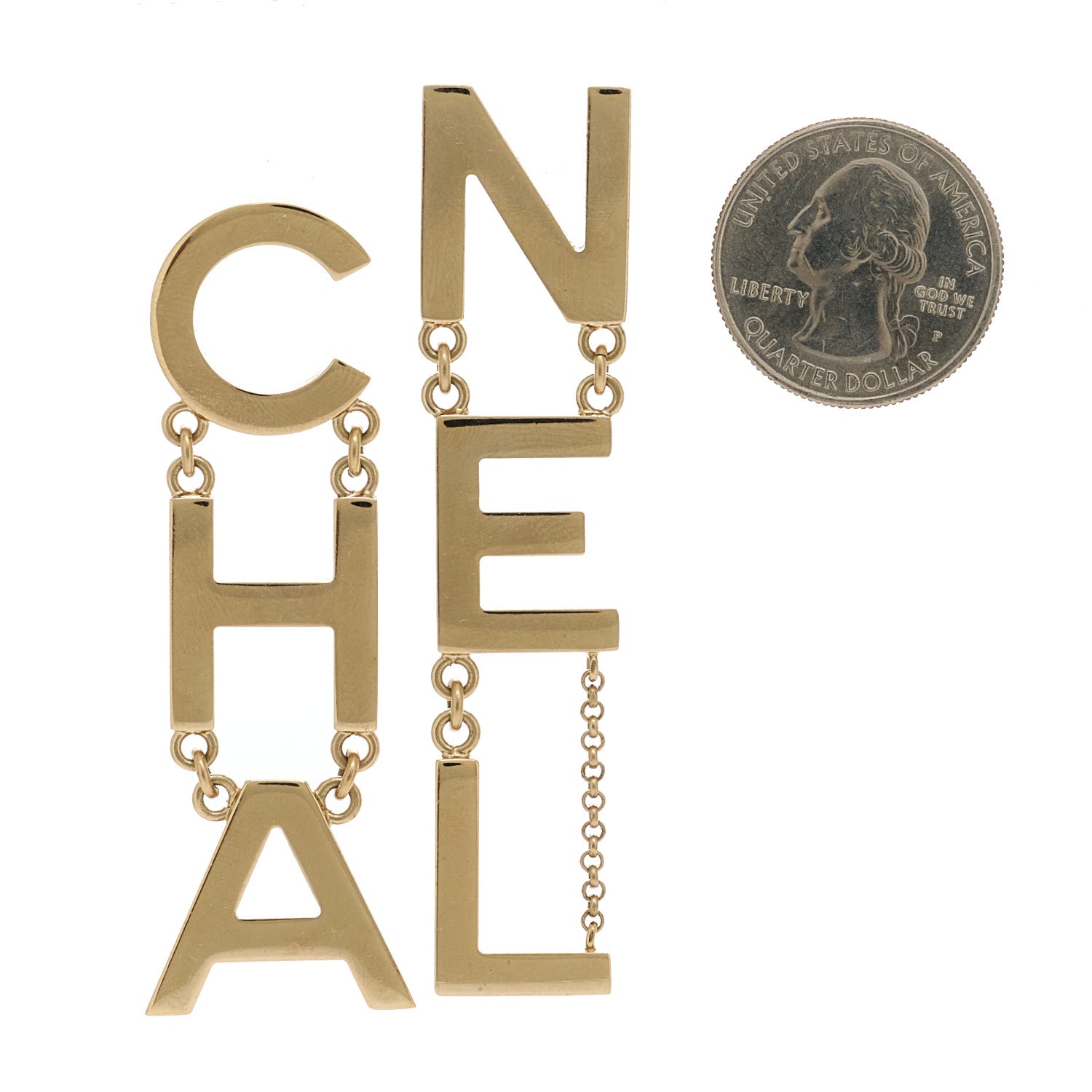 Chanel Metal Cha-Nel Logo Drop Earrings Gold 2 of 4