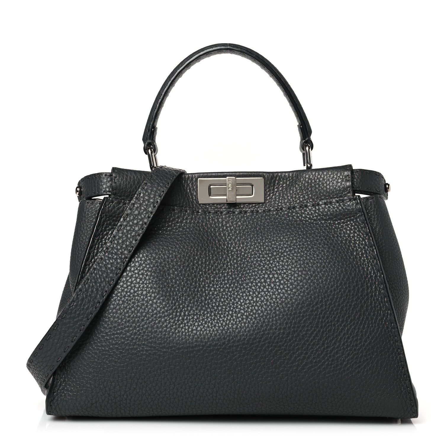 Fendi Cuoio Romano Selleria Bi-Color Medium Peekaboo Iconic Satchel Asfalto Latte 1 of 10