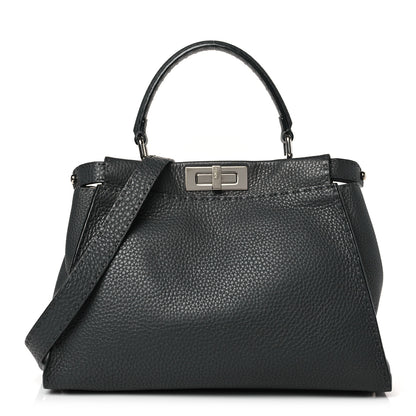 Fendi Cuoio Romano Selleria Bi-Color Medium Peekaboo Iconic Satchel Asfalto Latte 1 of 10