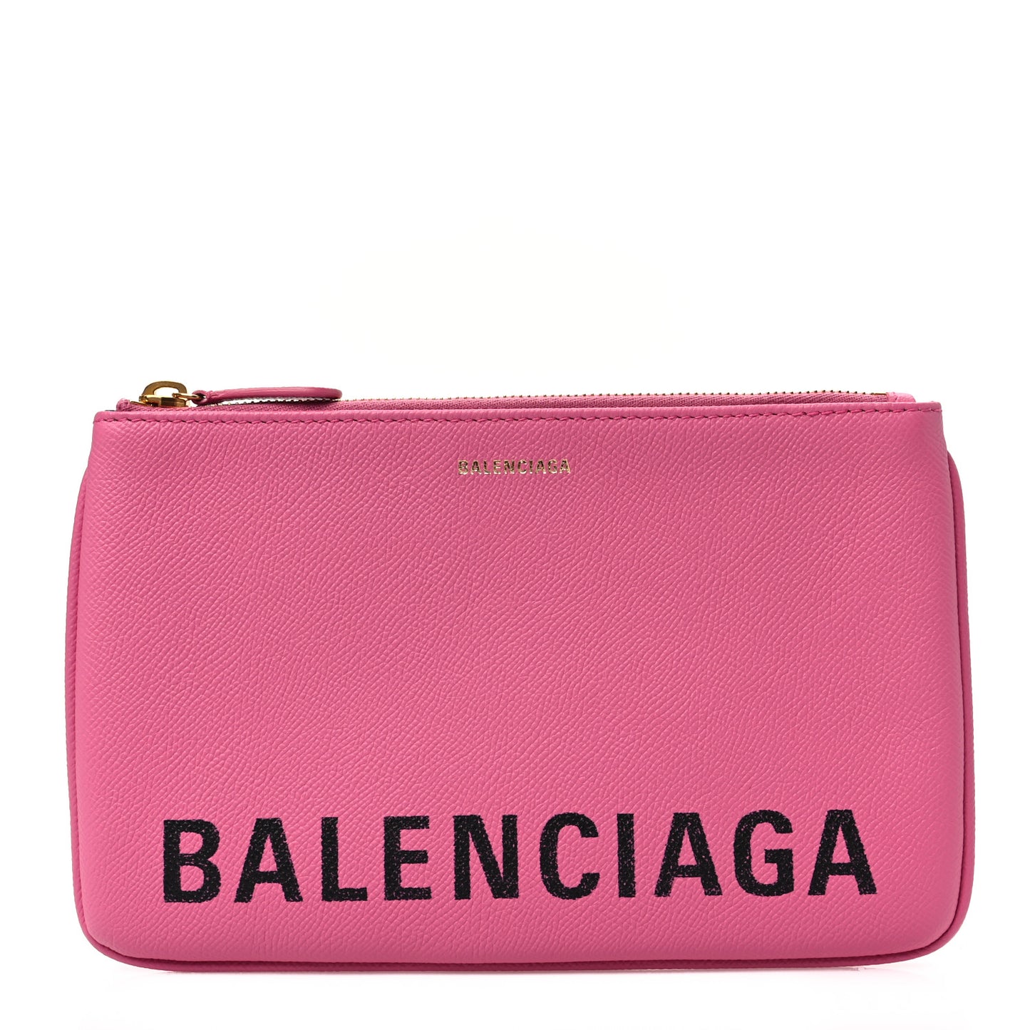 Signature Grained Calfskin Logo Ville Zip Pouch M Rose Bubblegum Black