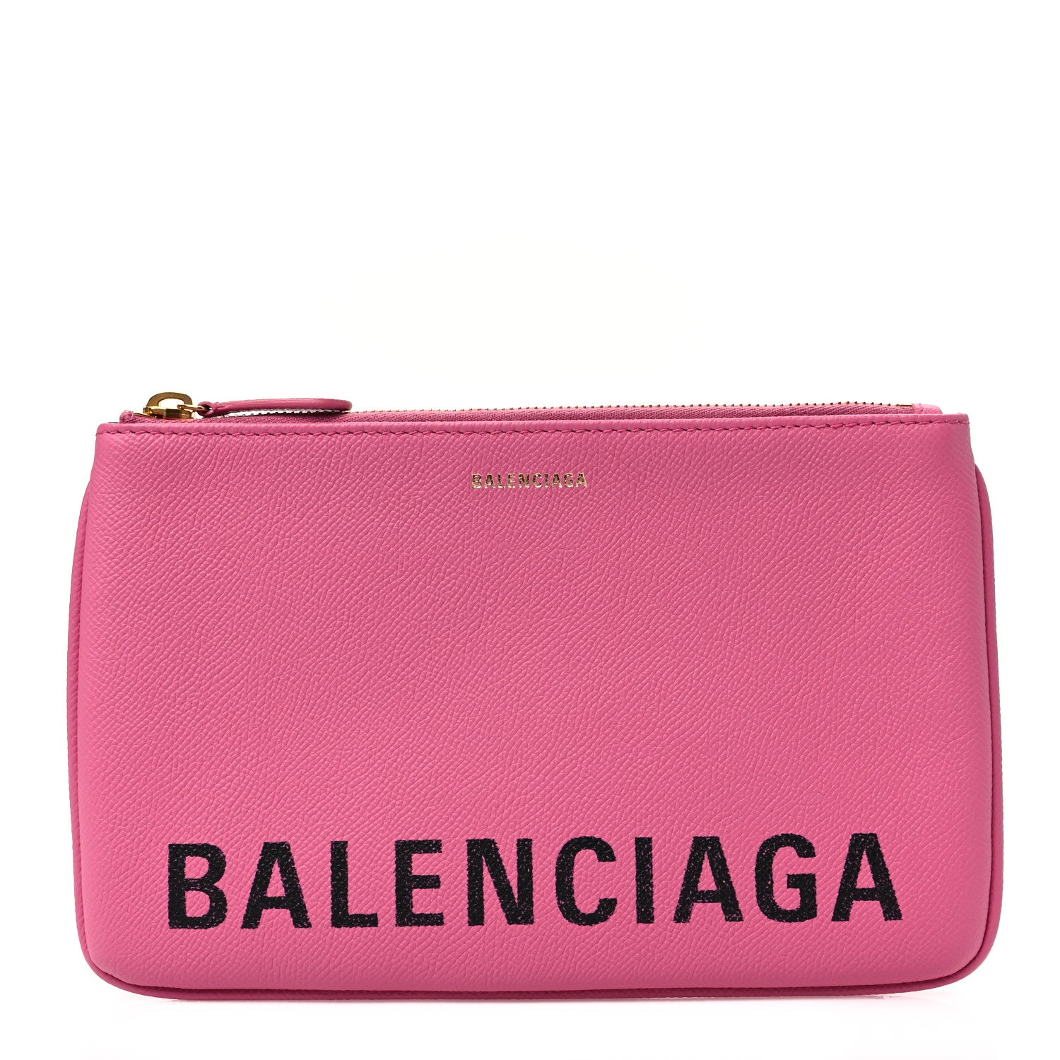 Balenciaga Signature Grained Calfskin Logo Ville Zip Pouch M Rose Bubblegum Black 1 of 7