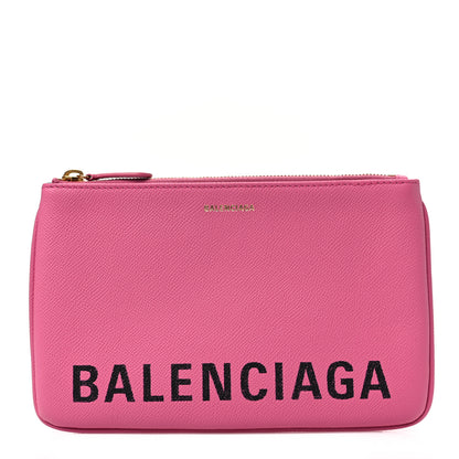 Balenciaga Signature Grained Calfskin Logo Ville Zip Pouch M Rose Bubblegum Black 1 of 7