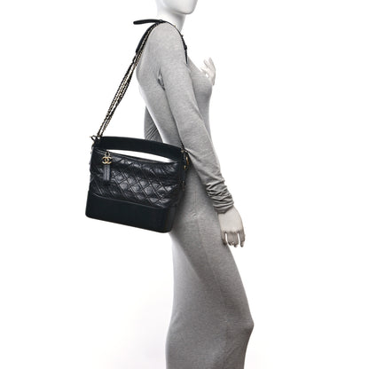 Chanel Aged Smooth Calfskin Quilted Medium Gabrielle Logo Hobo Black 2 of 11