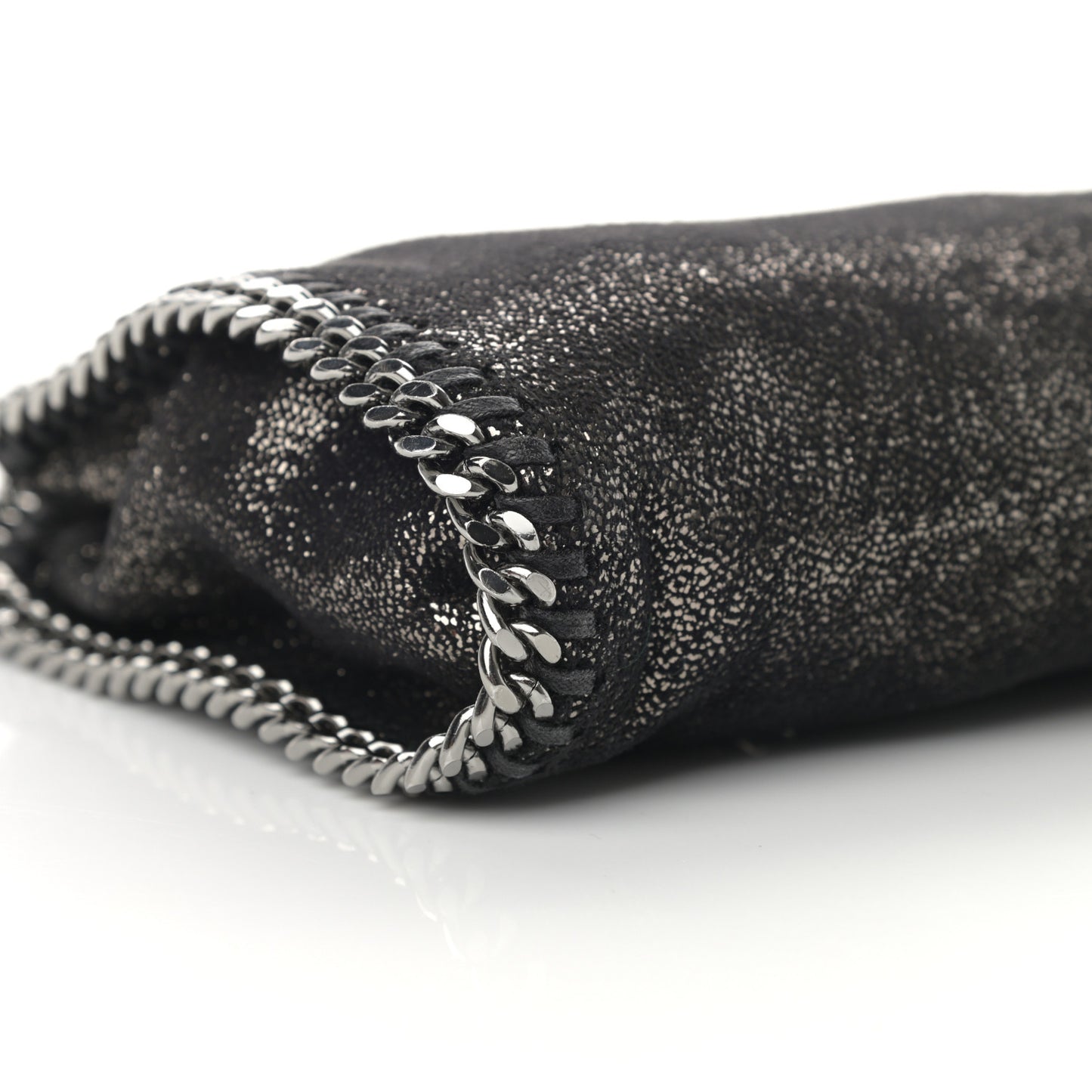 Chamois Shiny Dotted Tiny Falabella Fold Over Tote Ruthenium