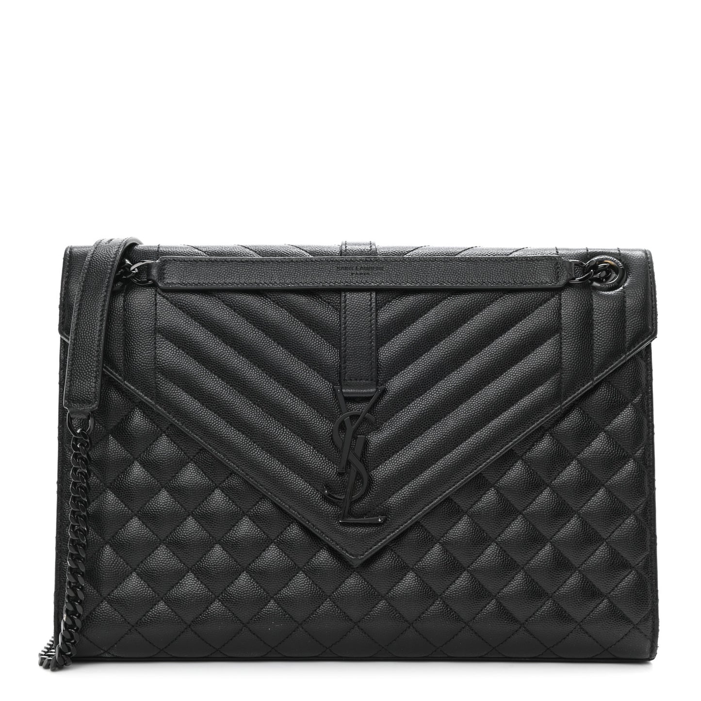 Grain De Poudre Textured Mixed Matelasse Large Triquilt Monogram Monochrome Satchel Black