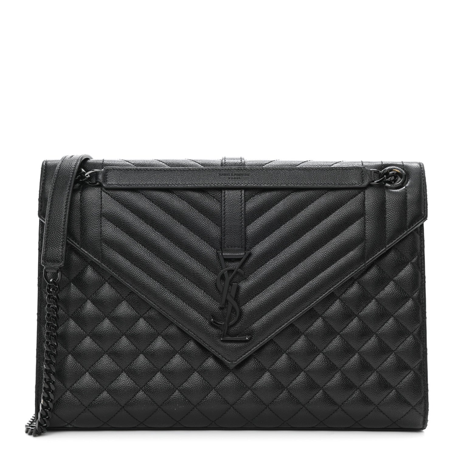 Saint Laurent Grain De Poudre Textured Mixed Matelasse Large Triquilt Monogram Monochrome Satchel Black 1 of 15