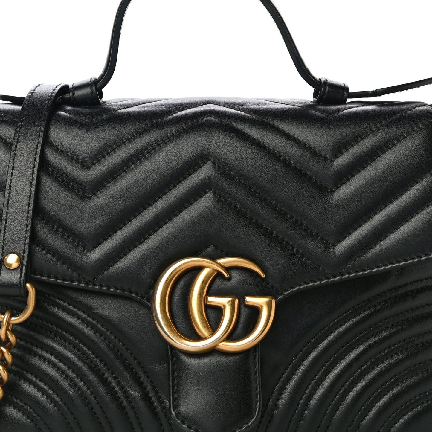 Calfskin Matelasse Small GG Marmont Top Handle Shoulder Bag Black