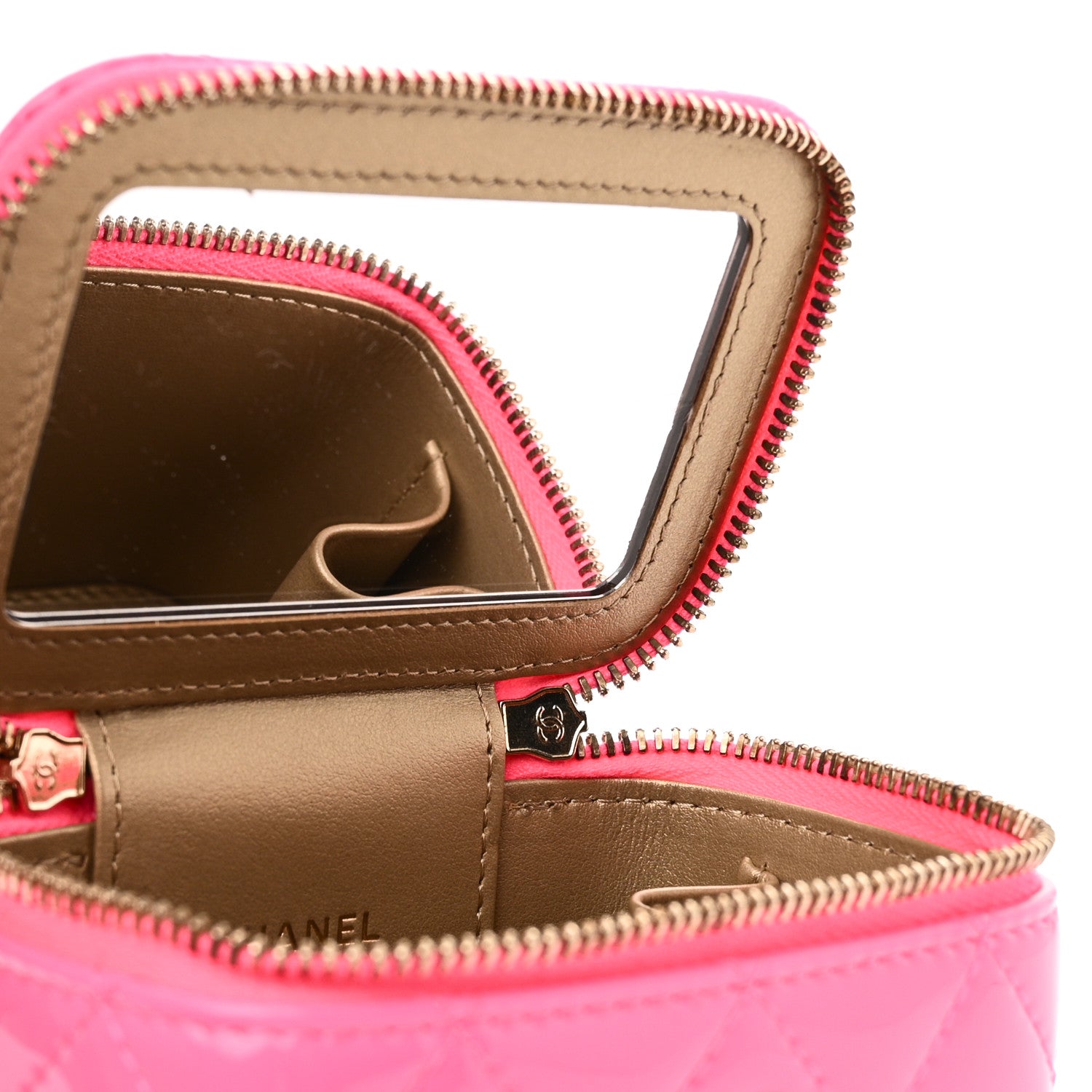 Chanel Patent Quilted Pearl Crush Mini Vanity Case With Chain Neon Pink 6 of 12