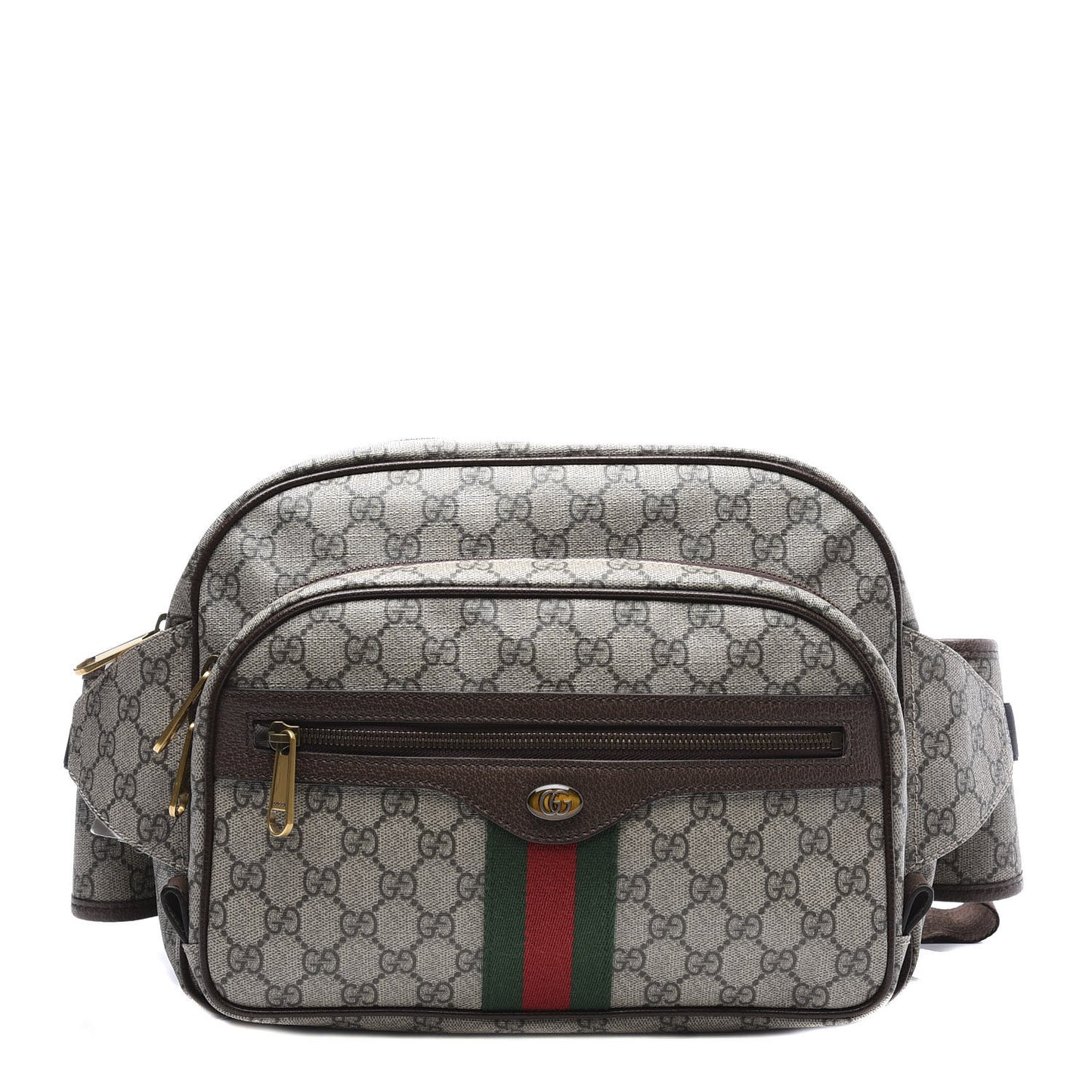 Soft GG Supreme Monogram Textured Dollar Calfskin Web Ophidia Pouch Pocket Belt Bag Beige Ebony New Acero Black