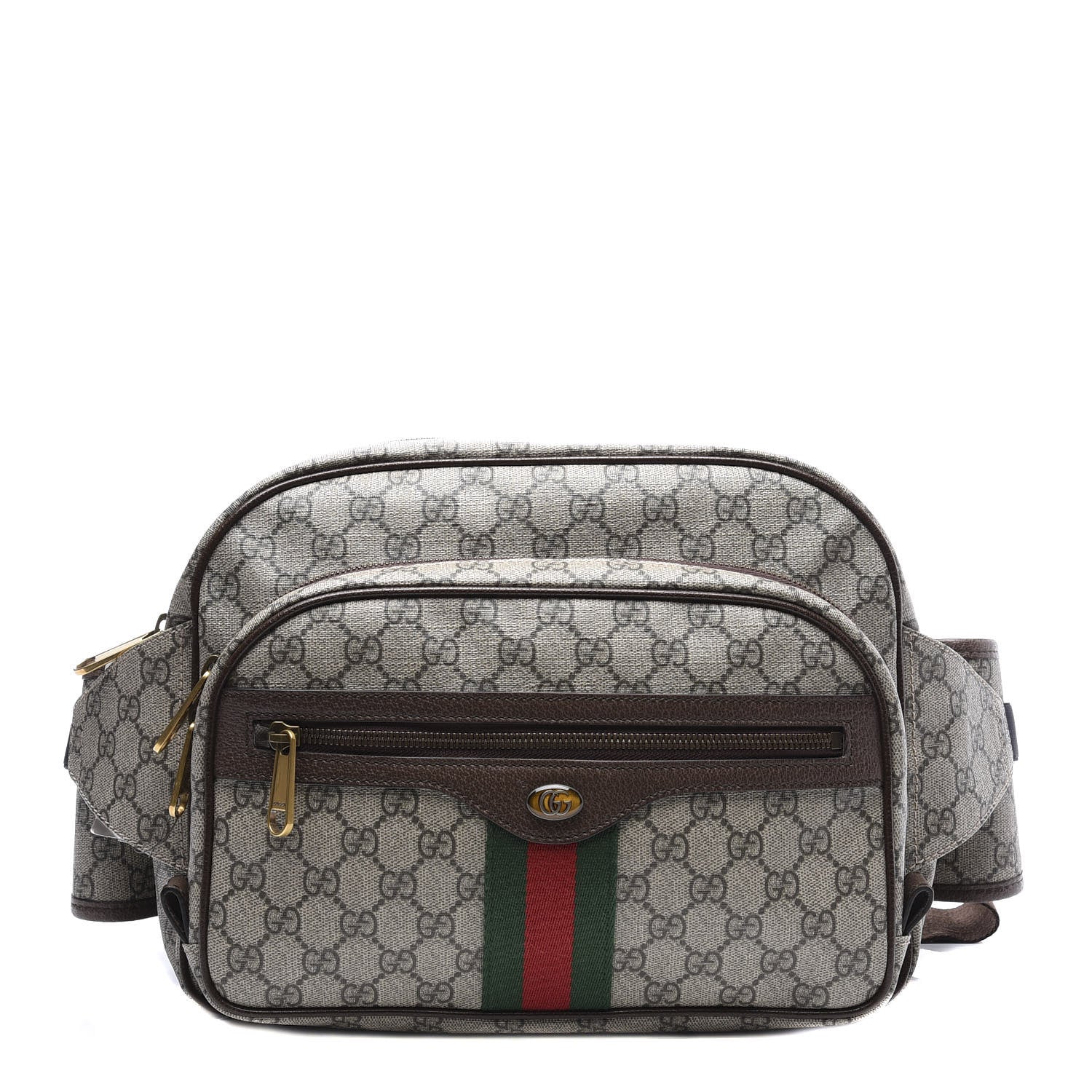 Gucci Soft GG Supreme Monogram Textured Dollar Calfskin Web Ophidia Pouch Pocket Belt Bag Beige Ebony New Acero Black 1 of 11