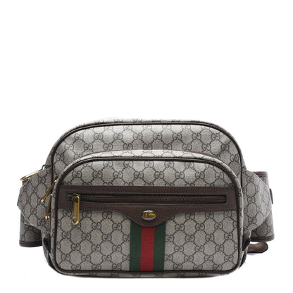 Gucci Soft GG Supreme Monogram Textured Dollar Calfskin Web Ophidia Pouch Pocket Belt Bag Beige Ebony New Acero Black 1 of 11