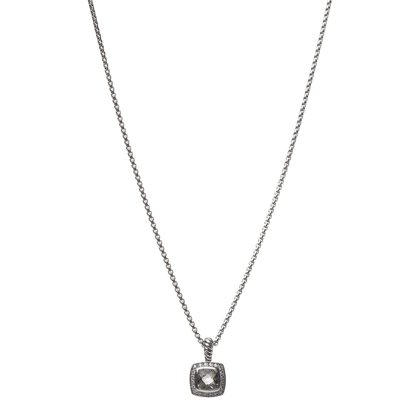 Sterling Silver Diamond Prasiolite 7mm Petite Albion Pendant Necklace