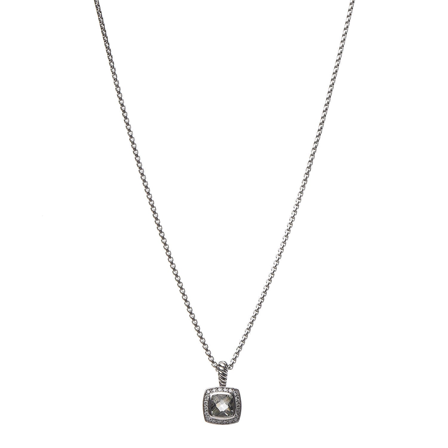 David Yurman Sterling Silver Diamond Prasiolite 7mm Petite Albion Pendant Necklace 1 of 7