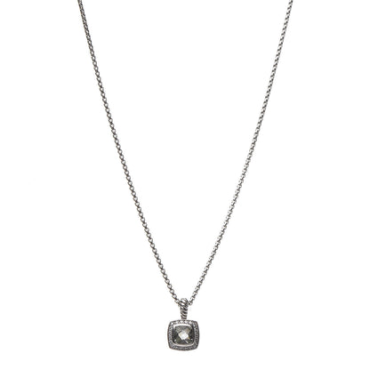 David Yurman Sterling Silver Diamond Prasiolite 7mm Petite Albion Pendant Necklace 1 of 7