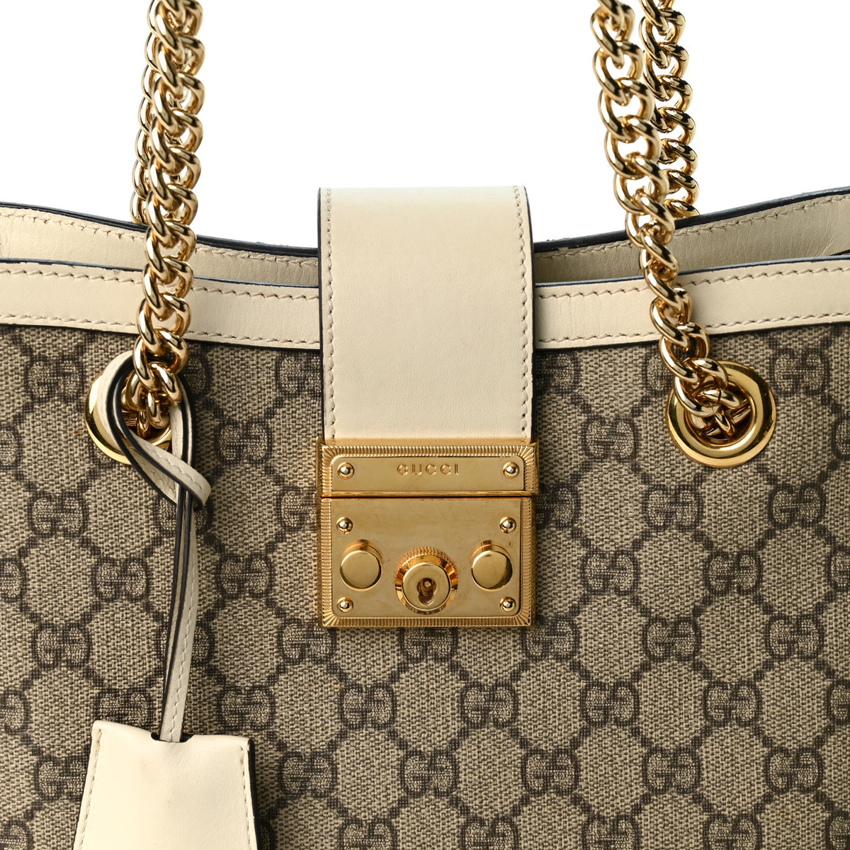 Gucci GG Supreme Monogram Moon Calfskin Small Padlock Tote Beige Ebony Mystic White 8 of 10