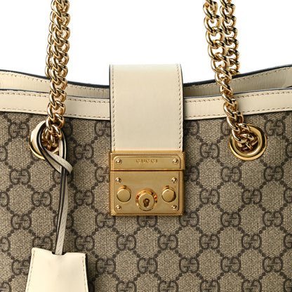 Gucci GG Supreme Monogram Moon Calfskin Small Padlock Tote Beige Ebony Mystic White 8 of 10