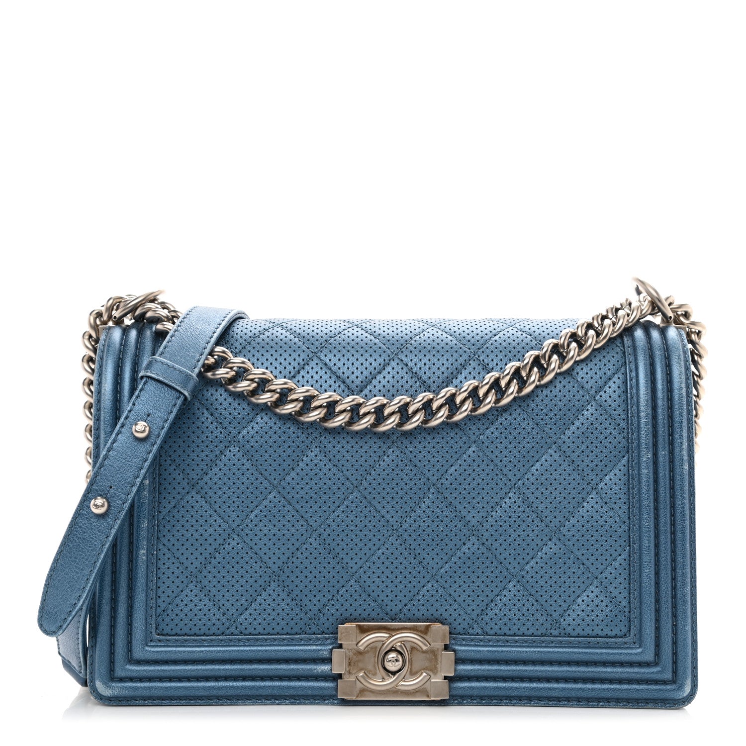 Chanel Perforated Lambskin Quilted New Medium Boy Flap Blue 1 of 15