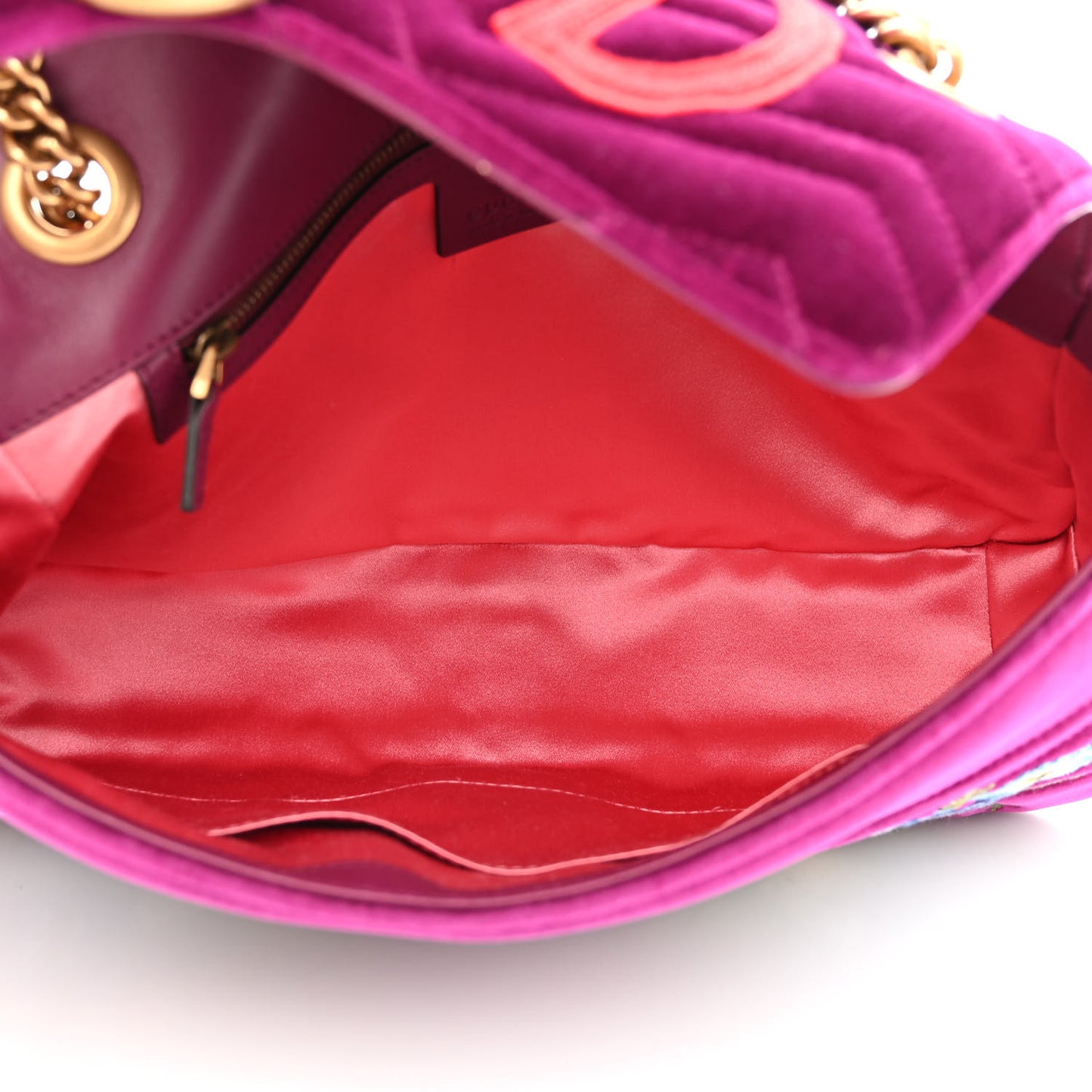 Velvet Matelasse Loved Embroidered Medium GG Marmont Shoulder Bag Fuchsia Violet Cyclamen