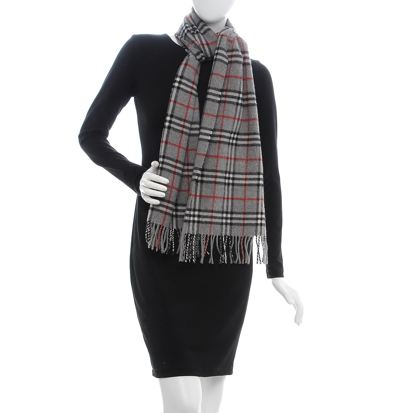Lambswool House Check Fringe Scarf Grey