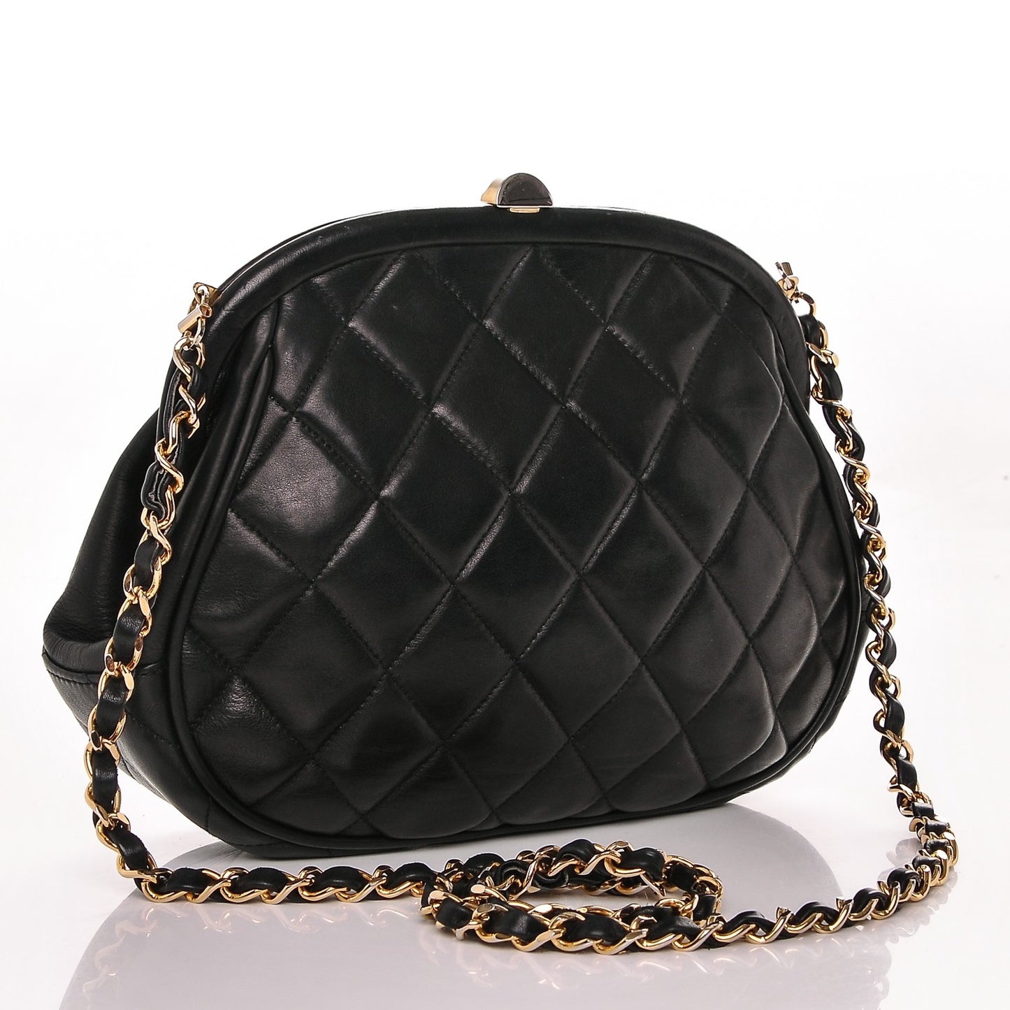 Calfskin Quilted Kisslock Frame Bag Black