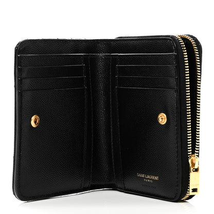 Saint Laurent Grain De Poudre Matelasse Chevron Monogram Compact Zip Around Wallet Black 6 of 8
