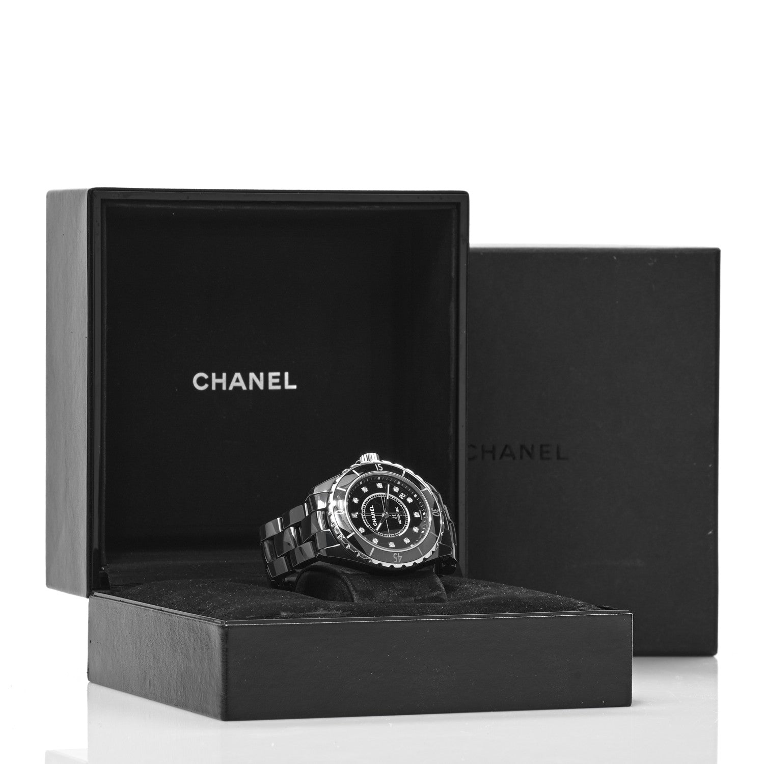 Chanel Stainless Steel Ceramic Diamond 38mm J12 Automatic Watch Black 5 of 5
