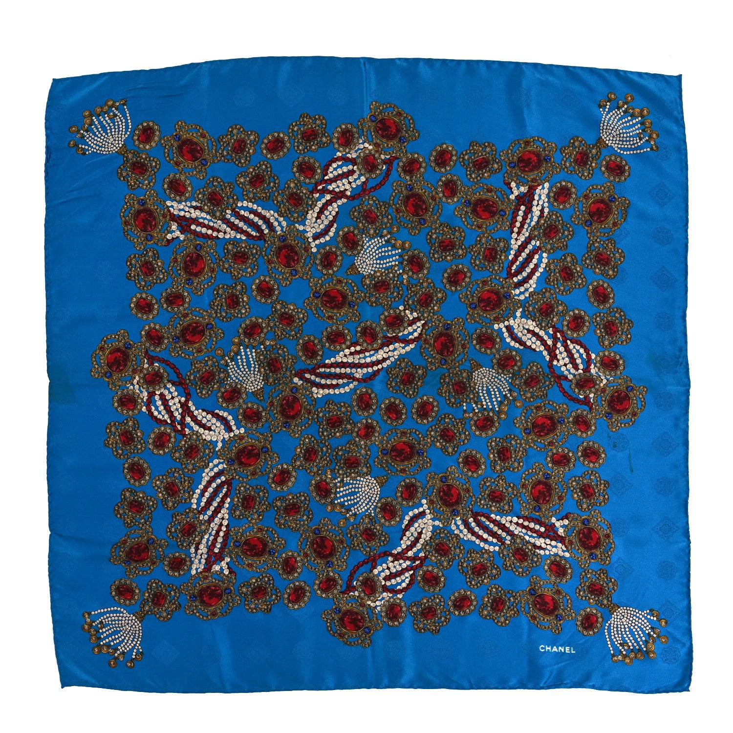 Chanel Silk Jewel Printed Square Scarf Blue Multicolor 1 of 3