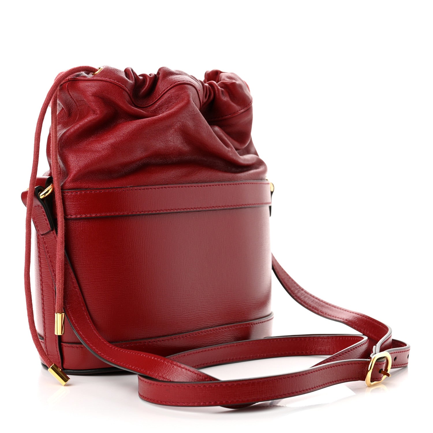 Gucci Azalea Sakai Calfskin Horsebit 1955 Drawstring Bucket Bag New Cherry Red 3 of 10