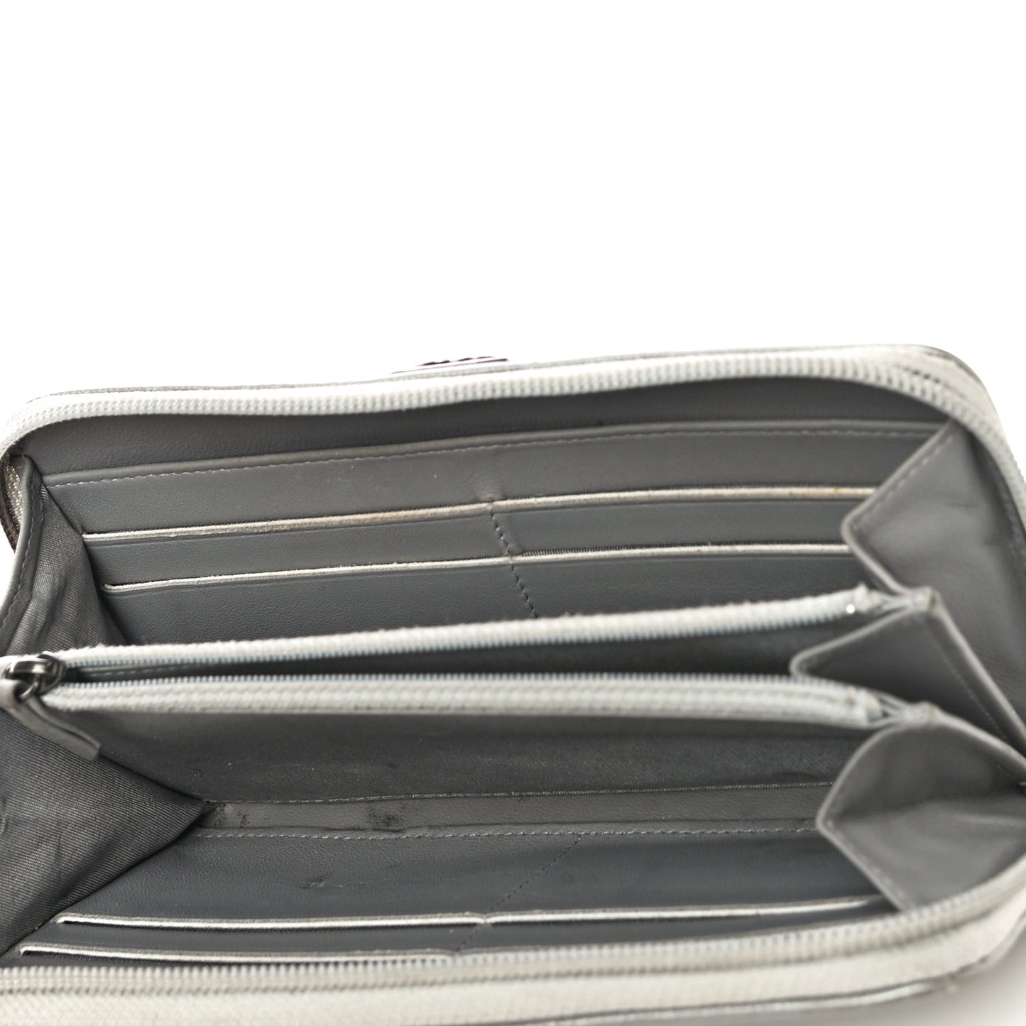 Metallic Caviar Chevron Quilted Boy Small Zip Around Wallet Silver