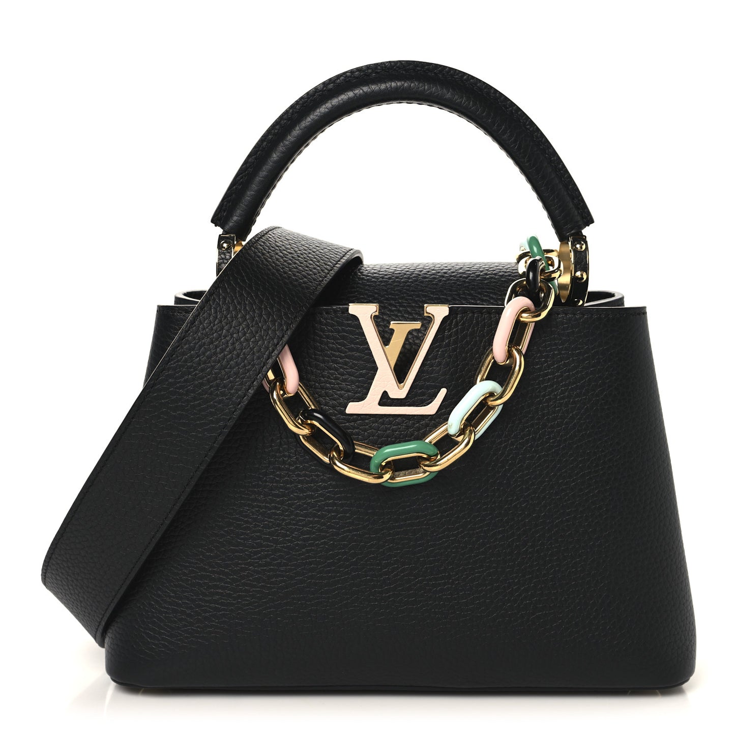 Taurillon Enamel Chain Capucines BB Black Multicolor