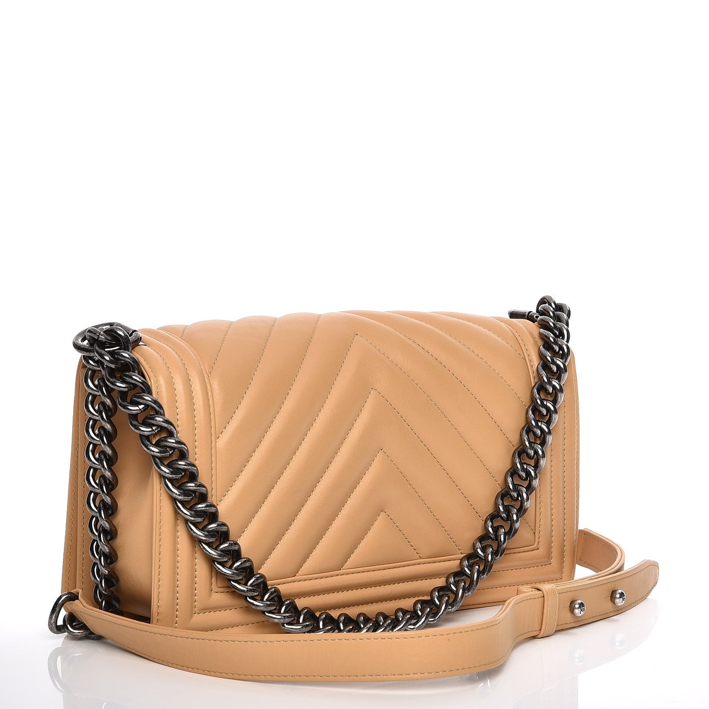 Calfskin Chevron Quilted Medium Boy Flap Dark Beige